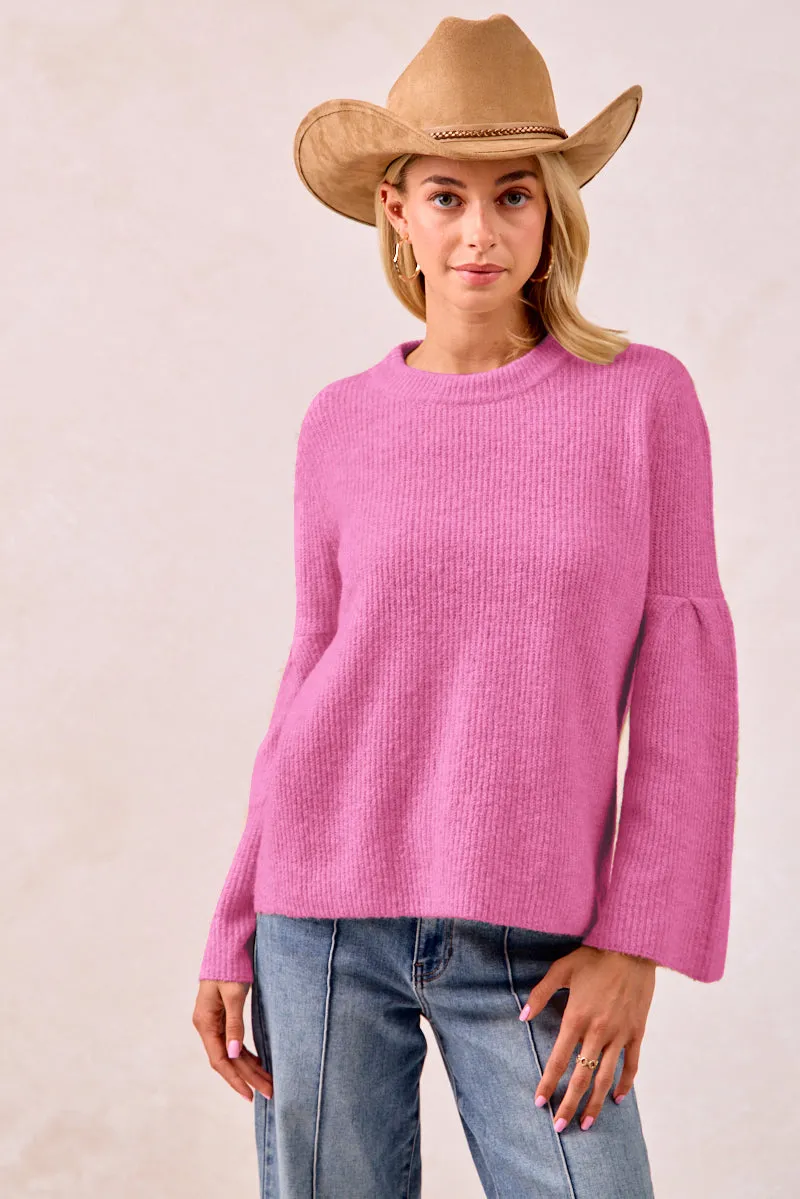 IT4433H-01 | SOLID KNIT SWEATER TOP WITH SLEEVES WIDE OPEN Essential Fit Practical Everyday Fit