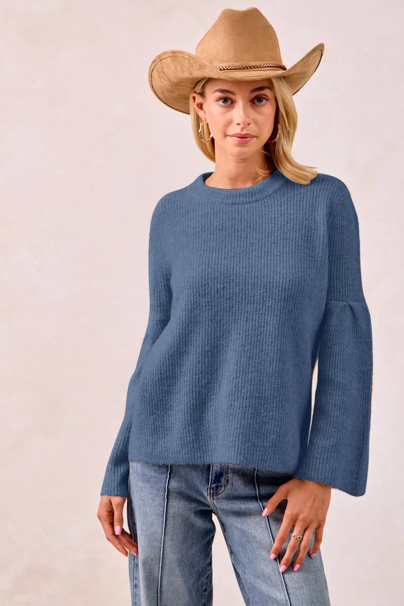 Smooth Finish Practical Cold Piece IT4433H-01 | SOLID KNIT SWEATER TOP WITH SLEEVES WIDE OPEN