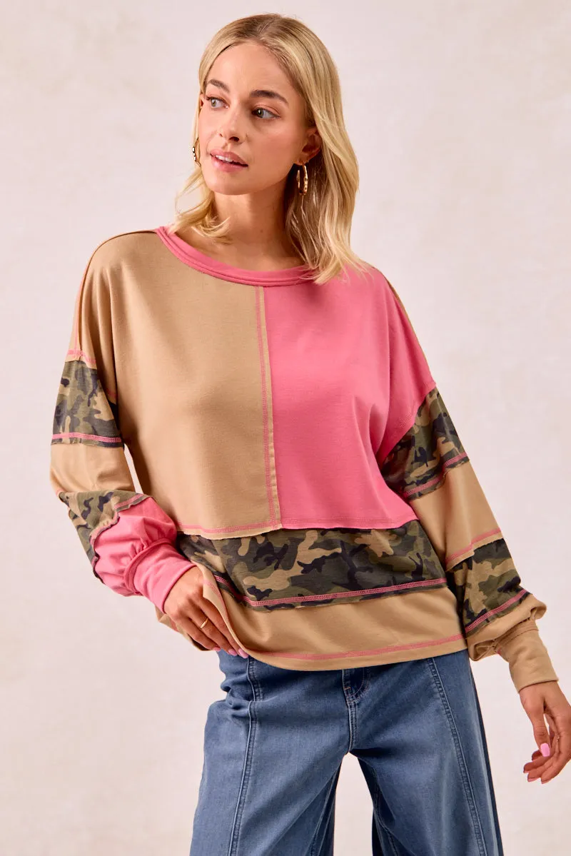 Waist Belt IT4440S-02 | FRENCH TERRY MIXD AND MATCH TOP WITH CAMO PRINT