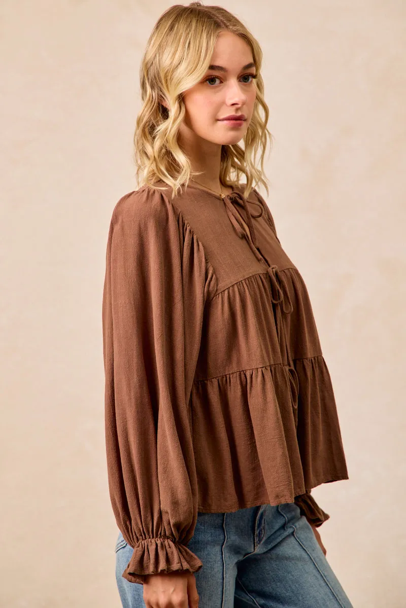 IT4450H-03 | LINEN LIKE SOLID TOP WITH BOW TIED DETAILS Urban appeal