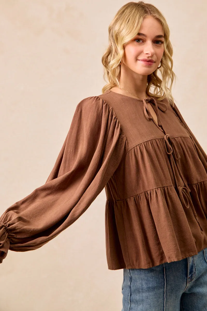 IT4450H-03 | LINEN LIKE SOLID TOP WITH BOW TIED DETAILS clean design