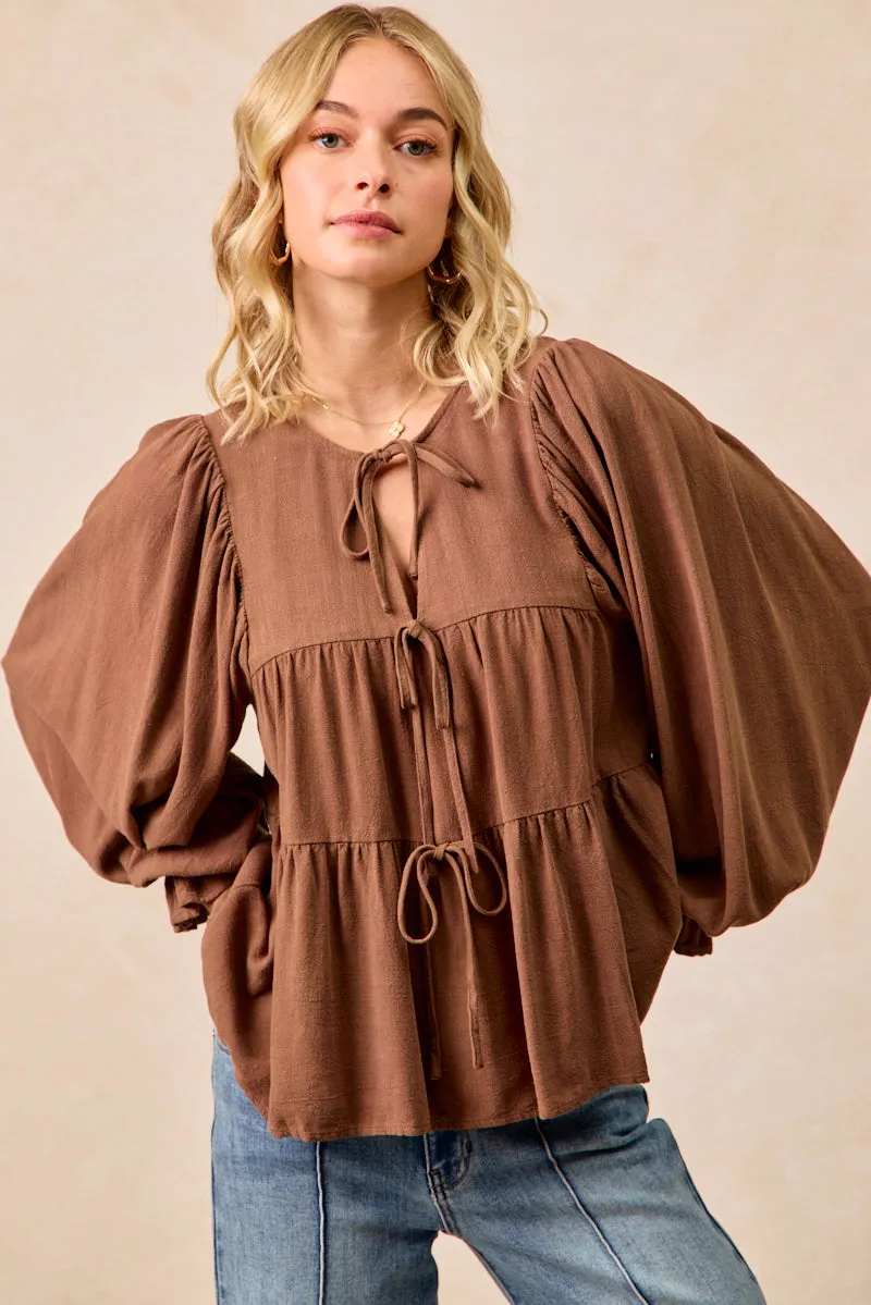 Minimal Edge IT4450H-03 | LINEN LIKE SOLID TOP WITH BOW TIED DETAILS