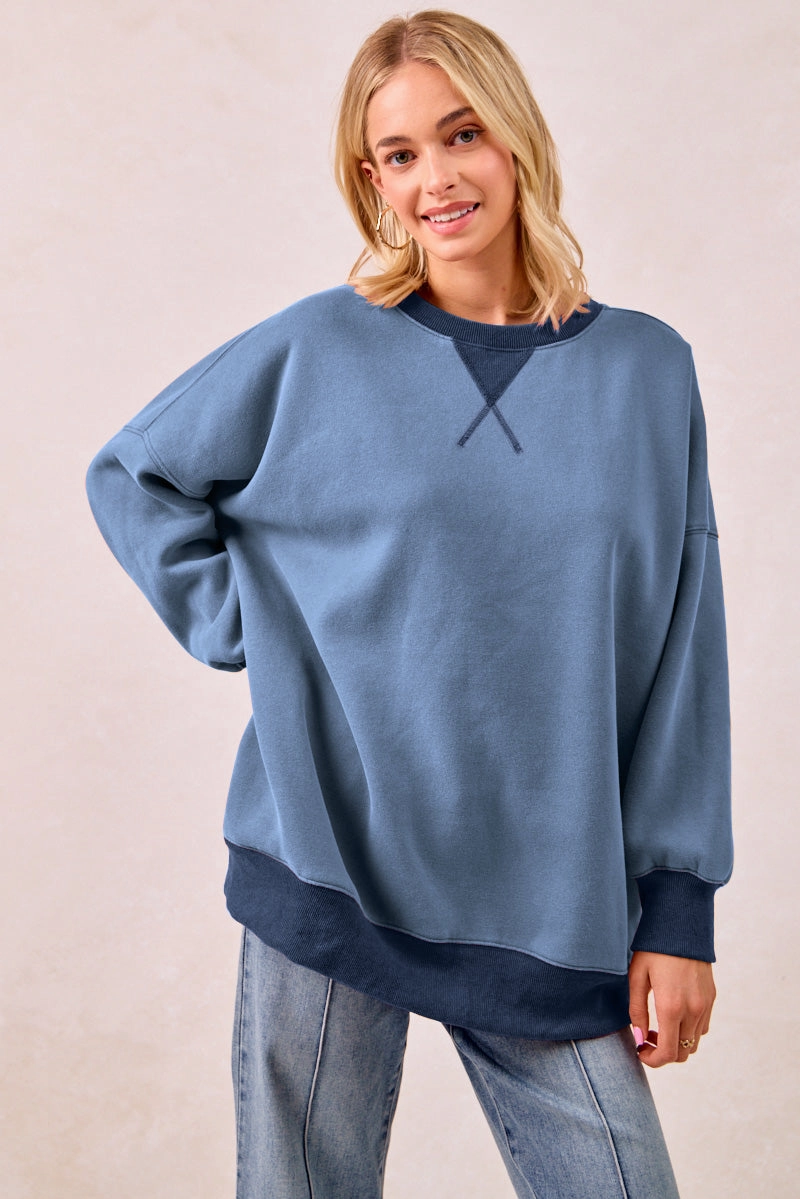 IT4471G-01 | RIBBED V-INSERT WASHED FLEECE OVERSIZED SWEATSHIRT All weather