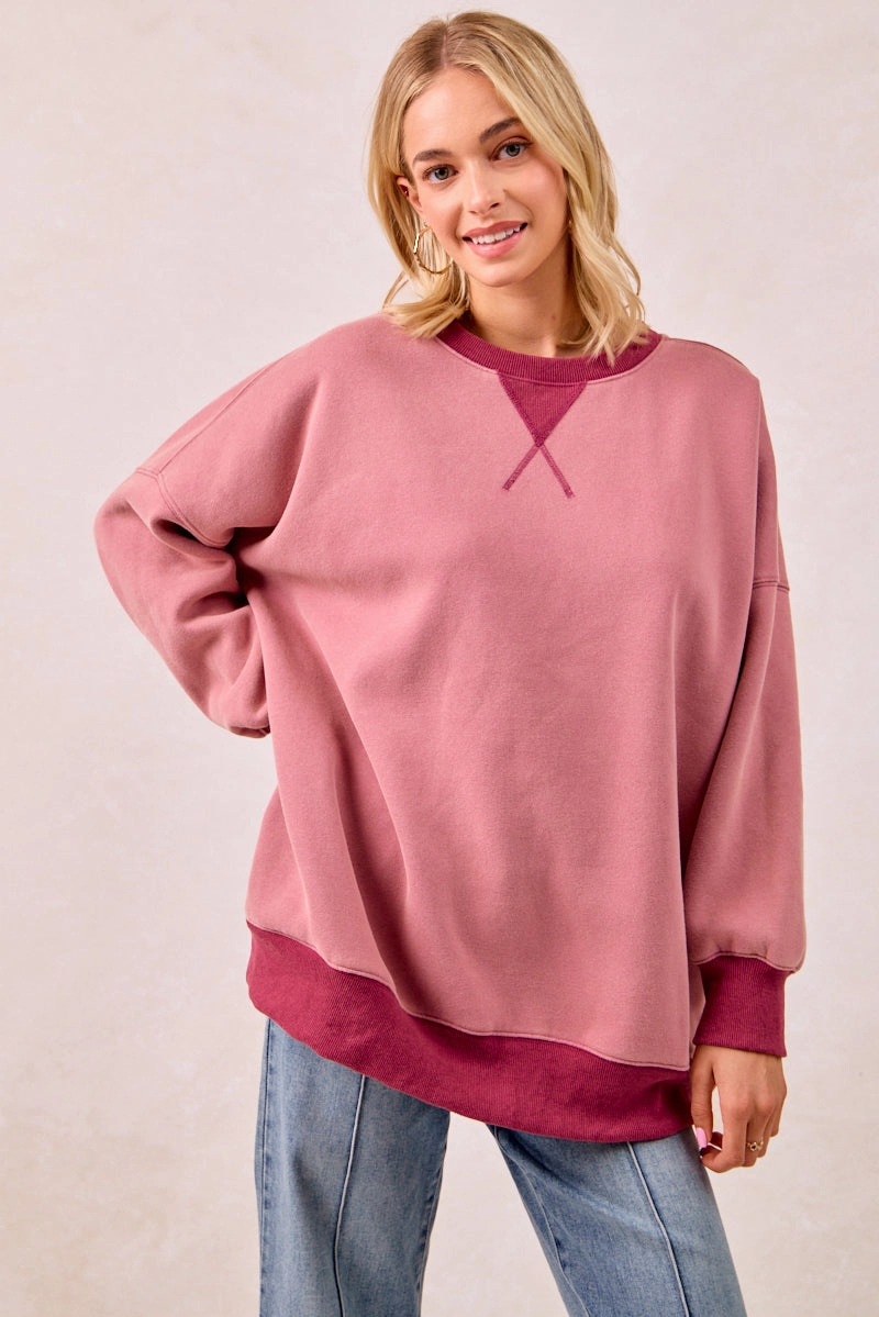 Evening Chill Piece IT4471G-01 | RIBBED V-INSERT WASHED FLEECE OVERSIZED SWEATSHIRT