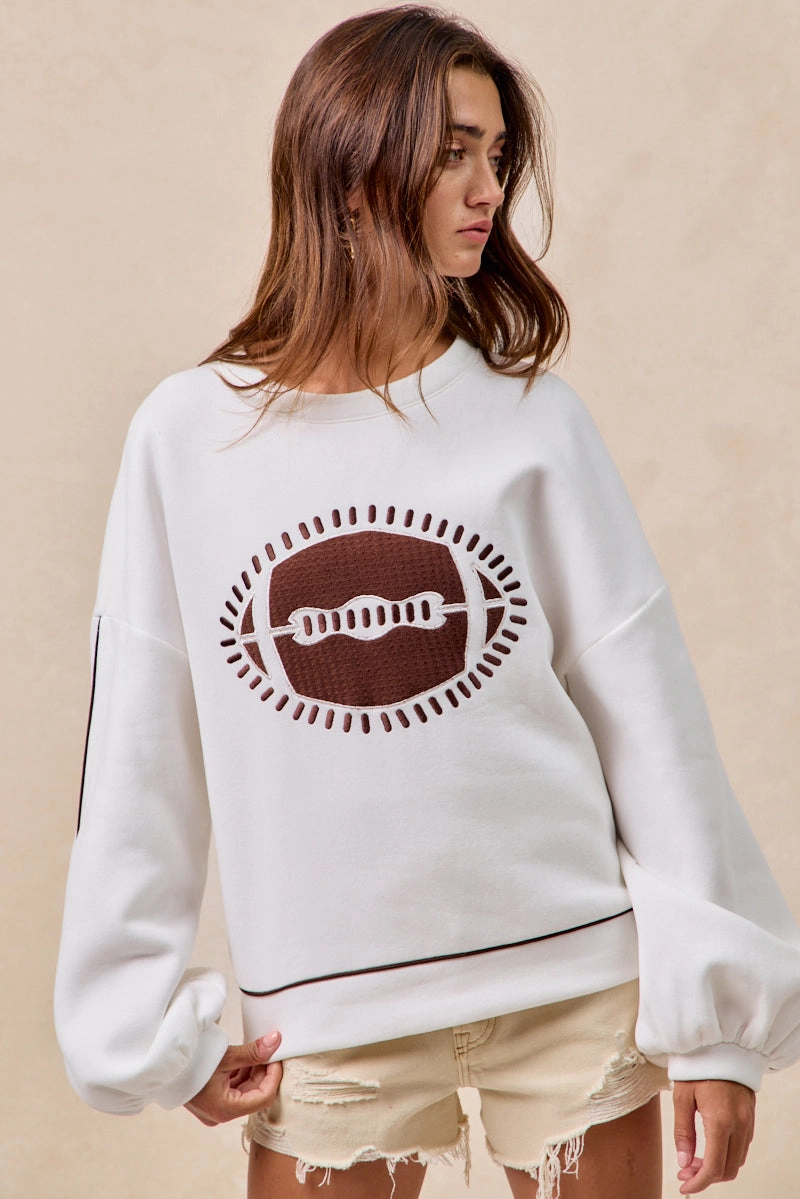 IT4475K-02 | GAMEDAY THEME FOOTBALL EMBROIDERED SWEATSHIRT Raw edge