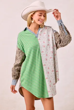 IT4476K-01 | LEOPARD MIX AND MATCH LONG TUNIC TOP Soft Touch All Ground