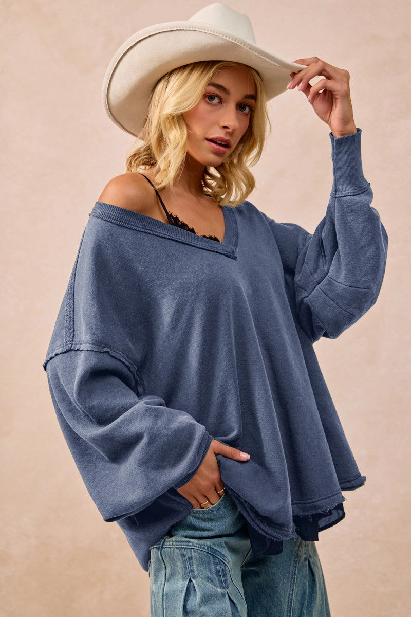 Shawl Lapel IT4503-01 | MINERAL WASHED FRENCH TERRY OVERSIZED SWEATSHIRT