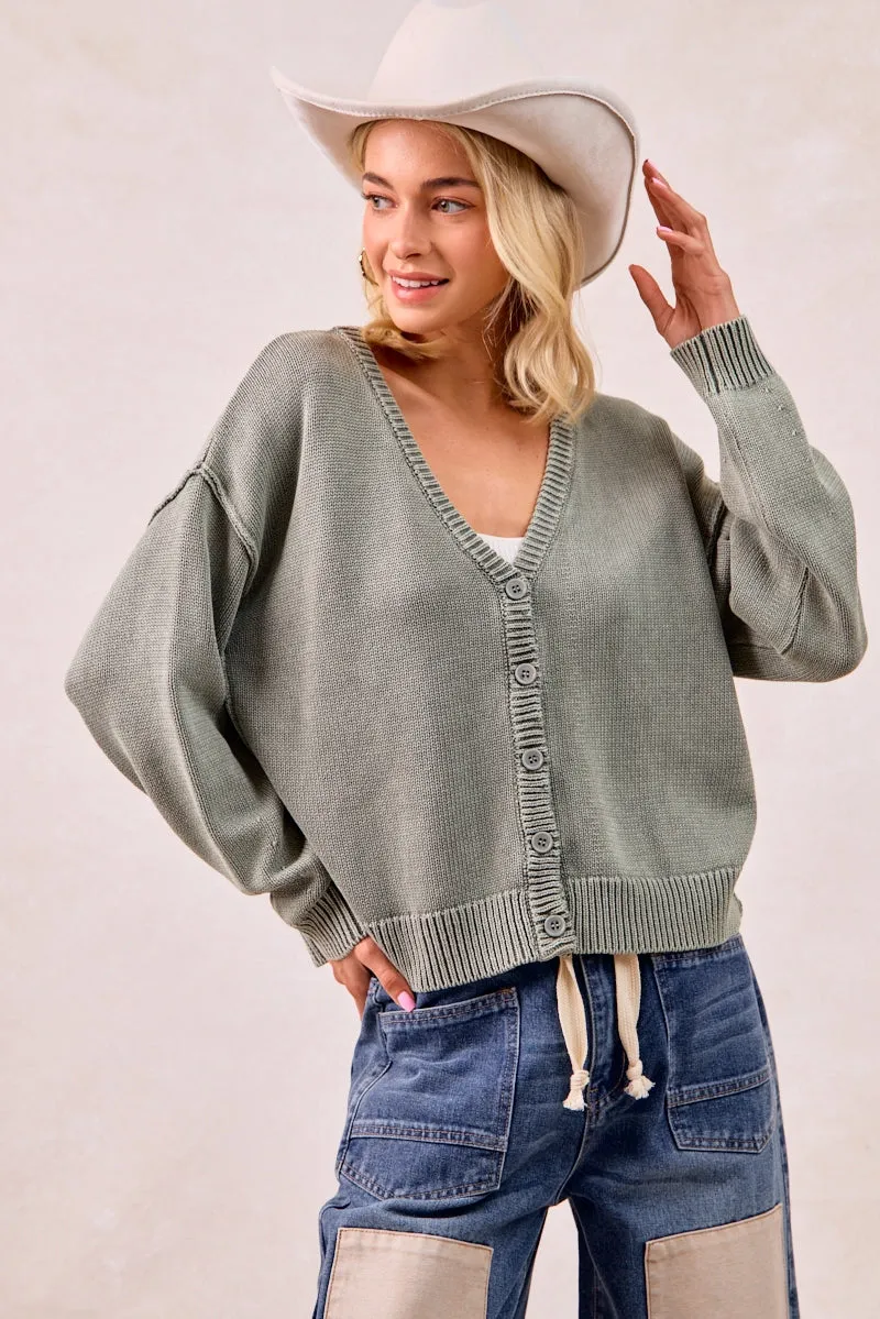Urban Comfort IT4509-01 | WASHED SWEATER V NECK CARDIGAN