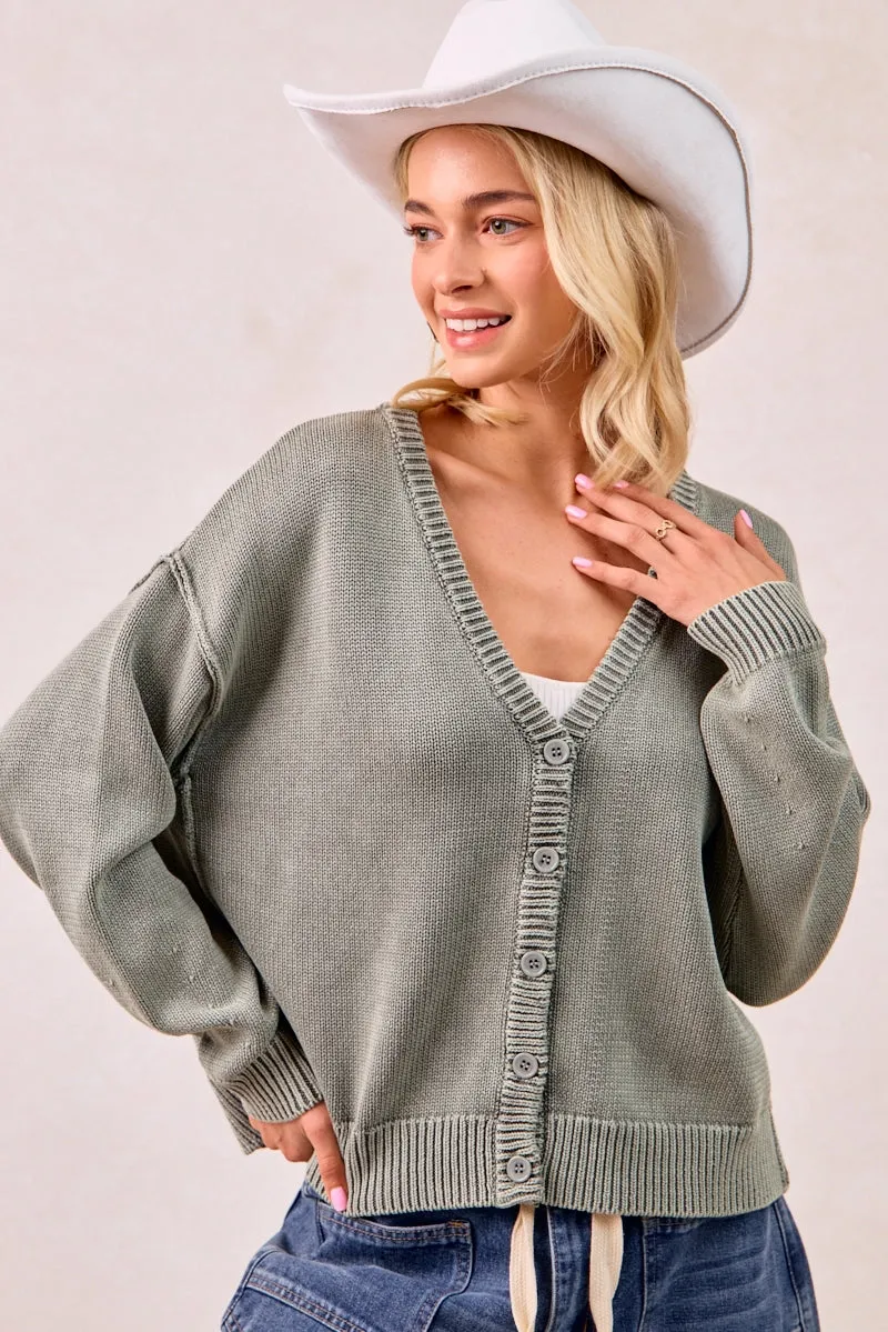 Transitional Layer On The Go Layer IT4509-01 | WASHED SWEATER V NECK CARDIGAN