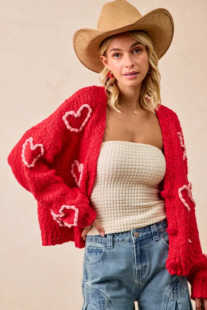 IT4515-01 | POM POM HEART V-NECK SWEATER CARDIGAN Urban Outdoor Look