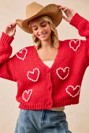 IT4515-01P | POM POM HEART V-NECK SWEATER CARDIGAN Functional Fit