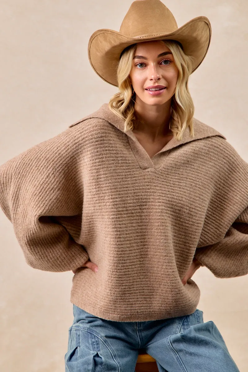 IT4523S-01 | SOLID HACCI SWEATER COLLARED TOP Layer Up Style Easy Layering