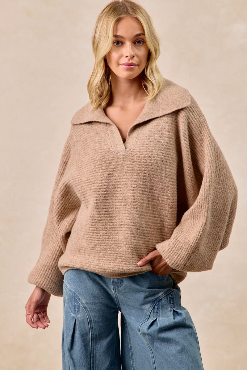 Refined Style Daily Commute IT4523S-01 | SOLID HACCI SWEATER COLLARED TOP