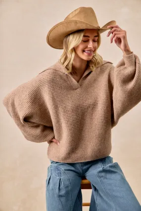 Bright Color IT4523S-01 | SOLID HACCI SWEATER COLLARED TOP