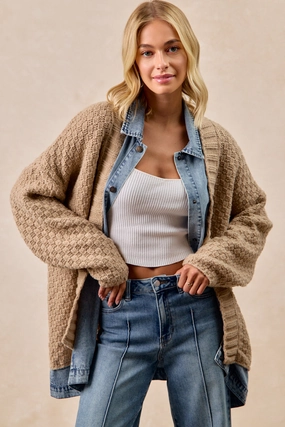 IT4546G-01 | WASHED DENIM MIX AND MATCH SWEATER CARDIGAN Lounge-friendly