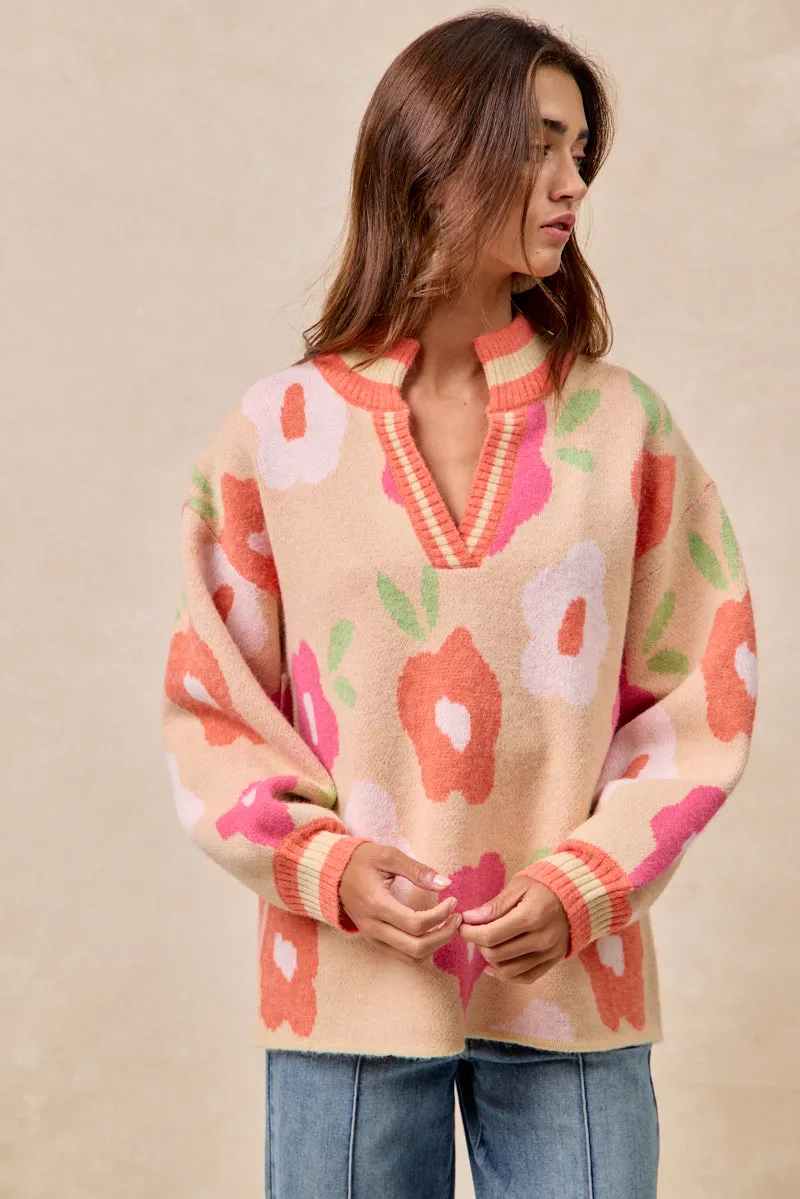 IT4554S-01 | FLOWER PRINTED V NECK BANDED TOP Tech Use Travel Ready Look