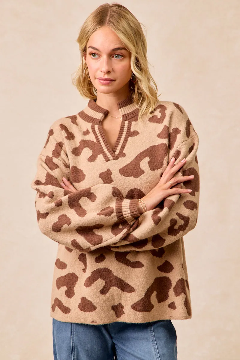 Modern Design All Day Fit IT4554S-02 | LEOPARD PRINTED KNIT V NECK BANDED TOP