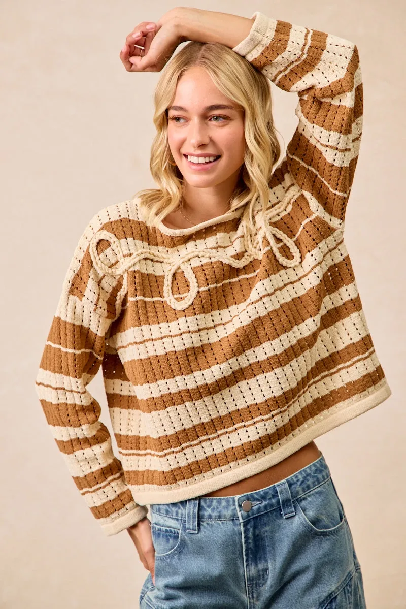 Classic Fit Straight Leg IT4562-01 | STRIPED OPEN KNIT SWEATER TOP