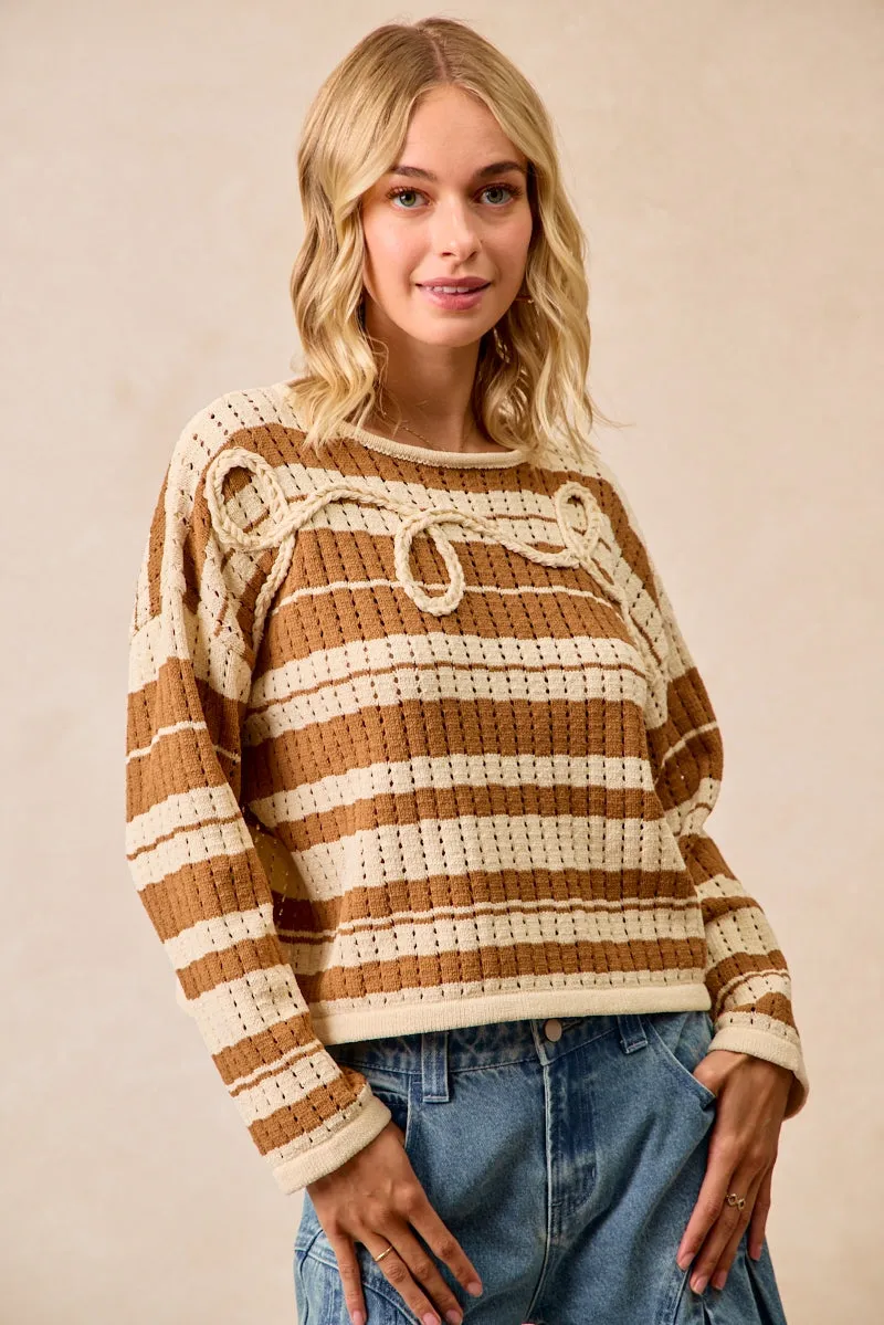 Formal Look IT4562-01 | STRIPED OPEN KNIT SWEATER TOP