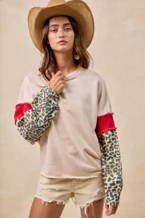 IT4603S-01 | FRENCH TERRY WITH LEOPARD SLEEVES TOP Layer Friendly