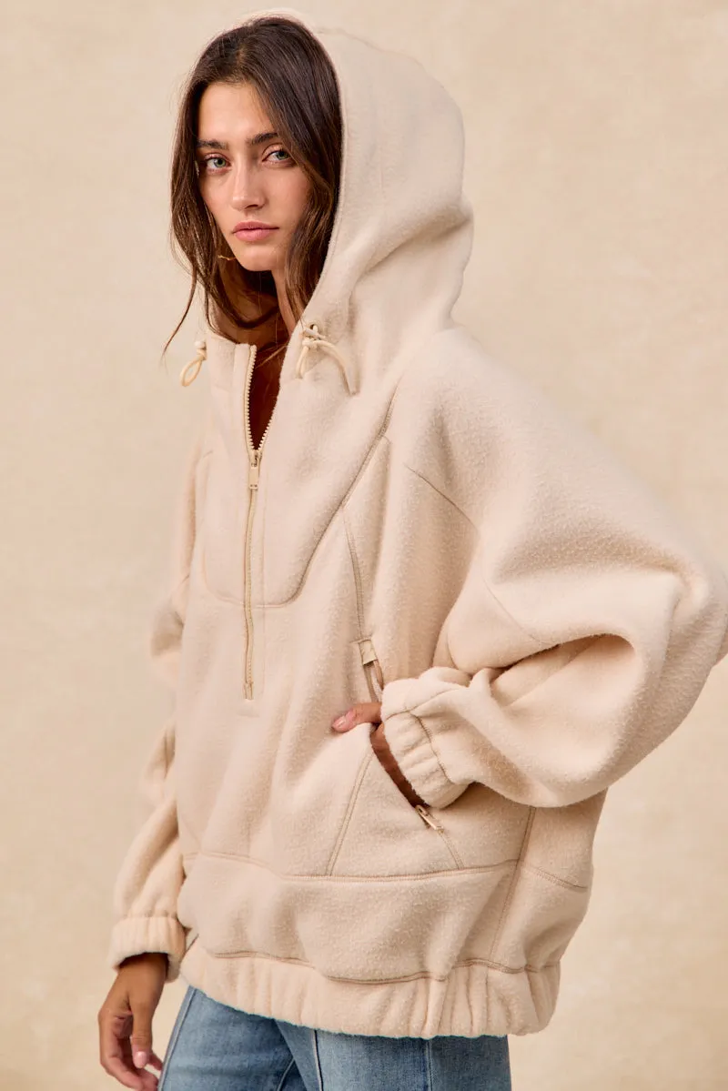 IT4610G-01 | OVERLOCK STITCH DETAIL OVERSIZED FLEECE JACKET Active Comfort