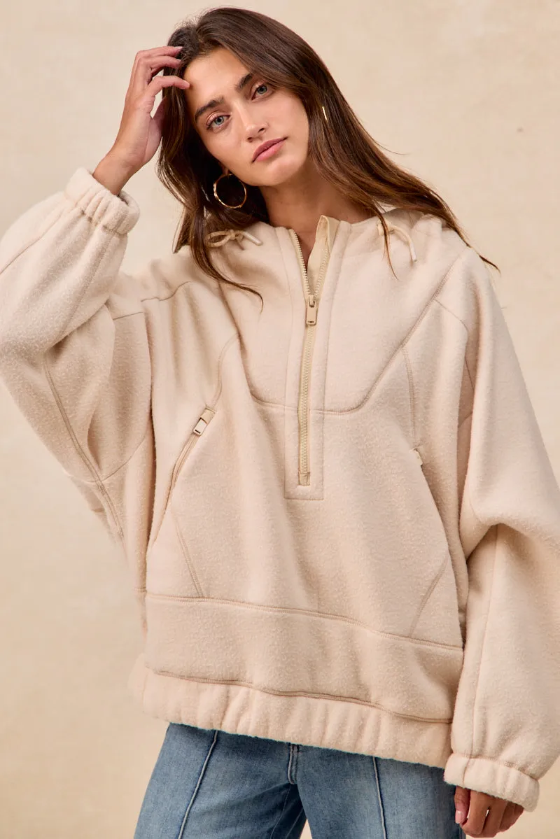 City Ready IT4610G-01 | OVERLOCK STITCH DETAIL OVERSIZED FLEECE JACKET