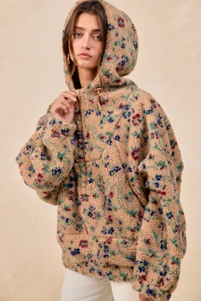 IT4610G-03 | FLORAL PRINT OVERLOCK STITCH SHERPA HOOD JACKET Daywear Staple fall season