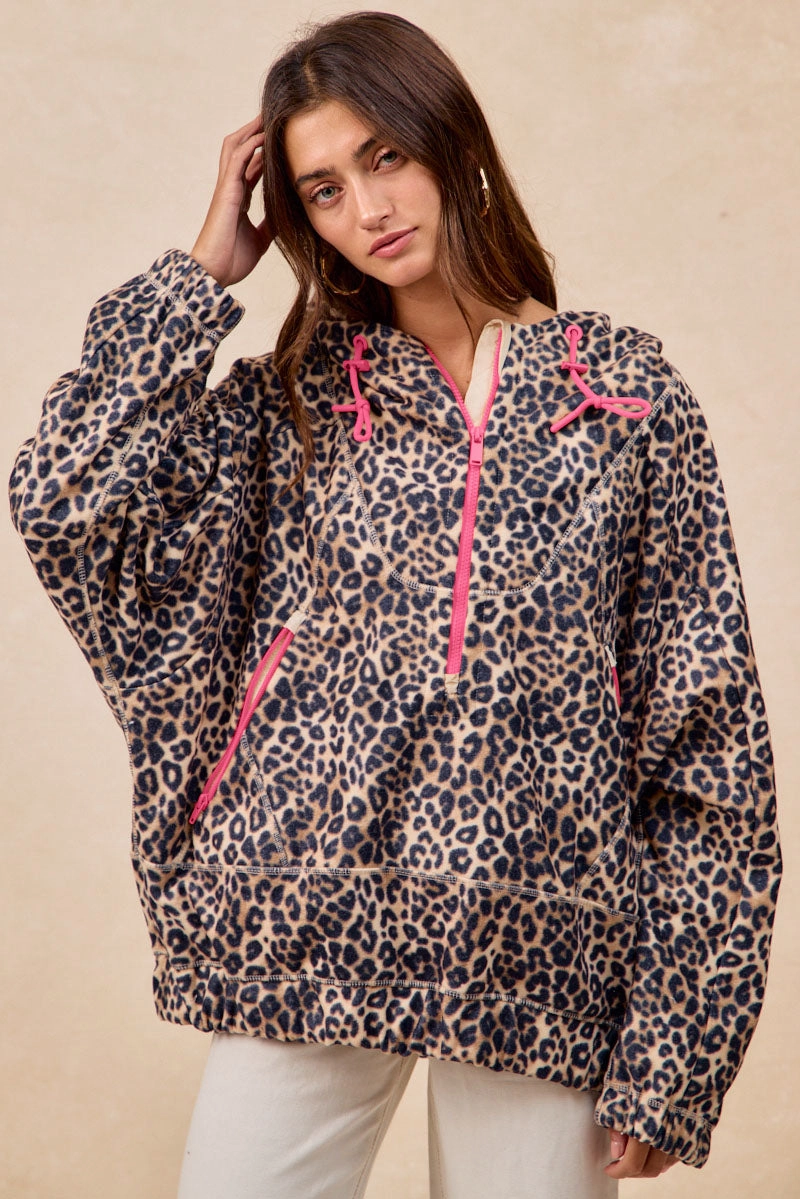 Travel-Ready IT4610G-02 | LEOPARD STITCH OVERSIZED BRUSHED TEXTURE JACKET