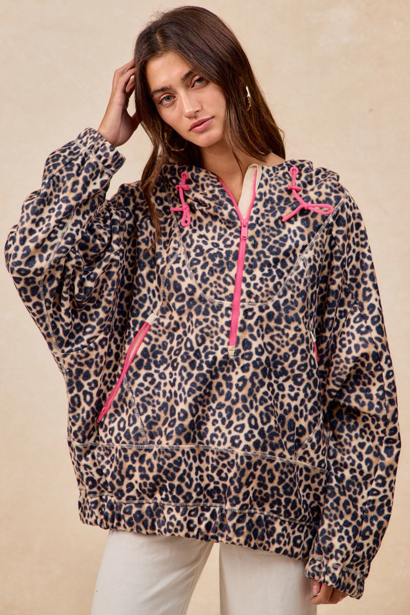 Casual Comfort Flexible Waist IT4610G-02 | LEOPARD STITCH OVERSIZED BRUSHED TEXTURE JACKET