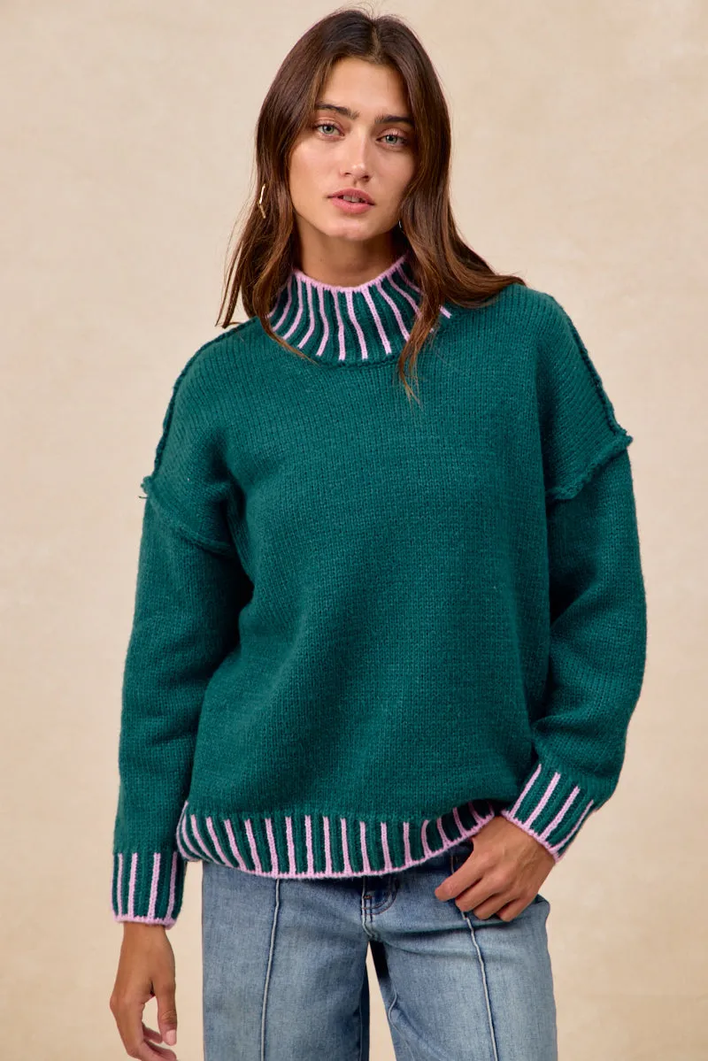 Long Lasting IT4611K-01 | WHIP STITCH SWEATER WITH TURTLE NECK AND OUTSEAM