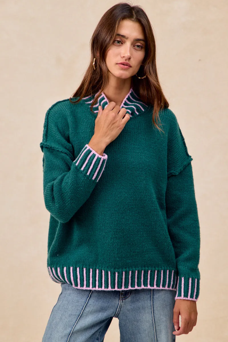 Down Filled IT4611K-01 | WHIP STITCH SWEATER WITH TURTLE NECK AND OUTSEAM