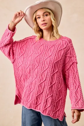 No Fuss IT4613G-01 | CABLE KNIT WASHED SWEATER TOP