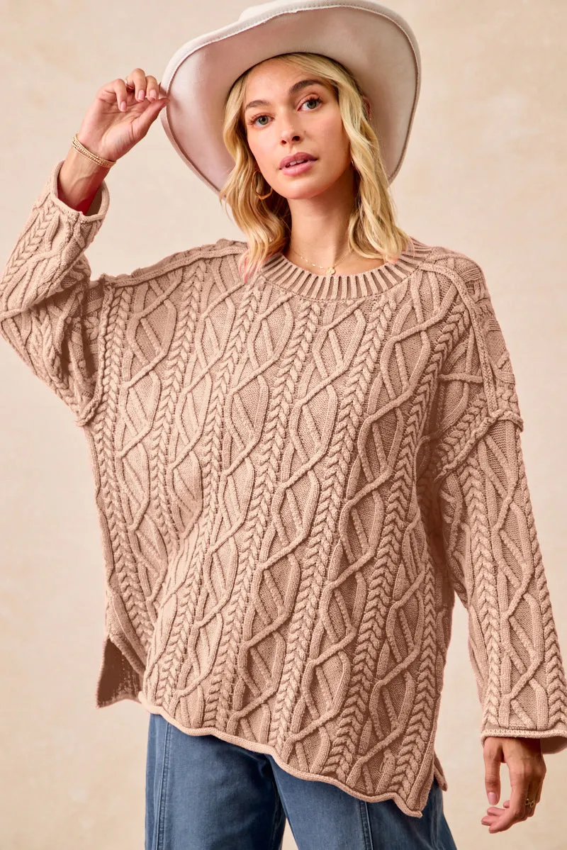 All Occasion IT4613G-01 | CABLE KNIT WASHED SWEATER TOP