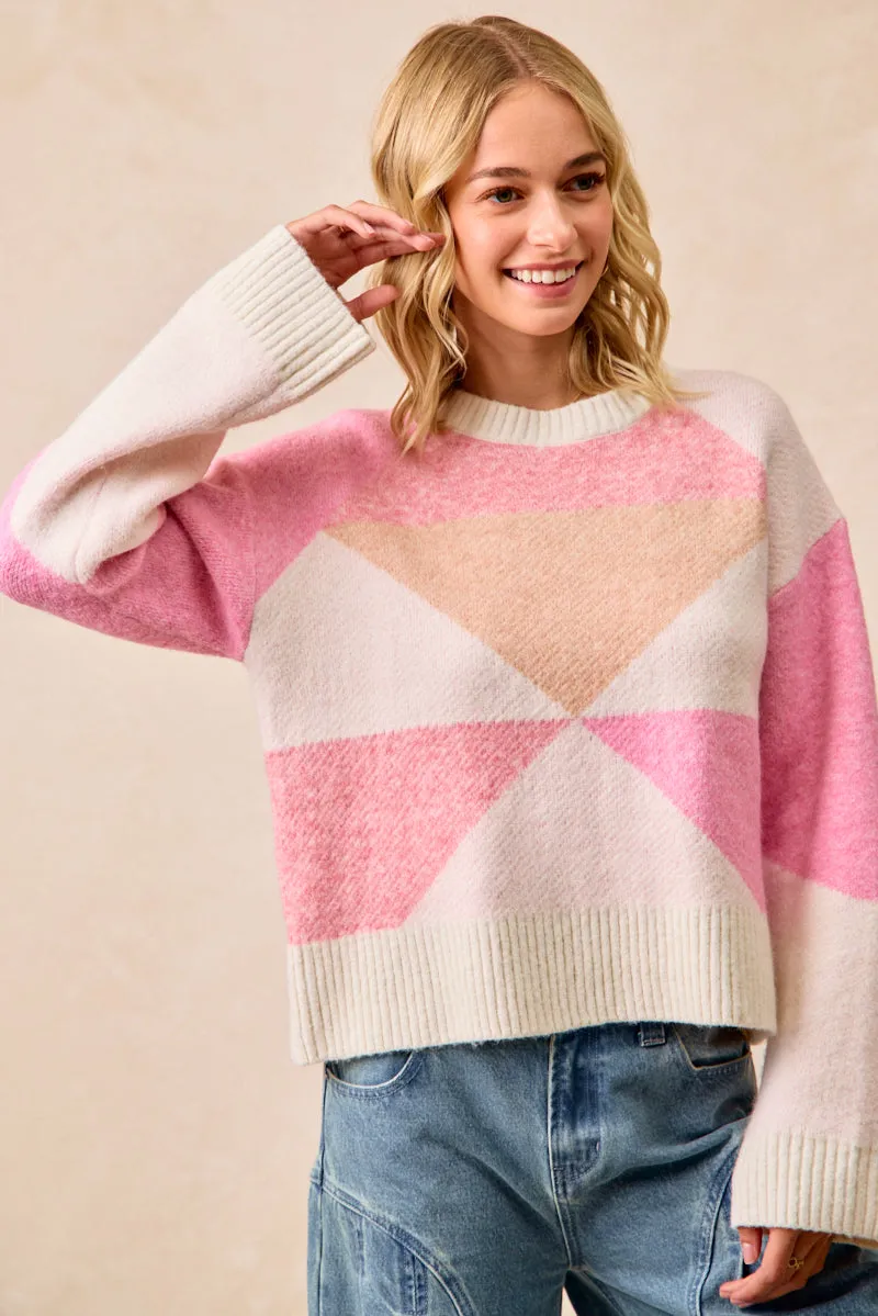 Sleek Style IT4629-01 | RIB BANDED COLORBLOCK SWEATER TOP