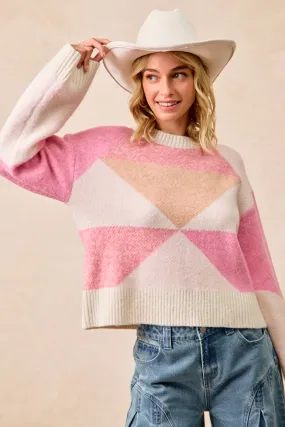 IT4629-01 | RIB BANDED COLORBLOCK SWEATER TOP Vintage Wash Fashion Stretch