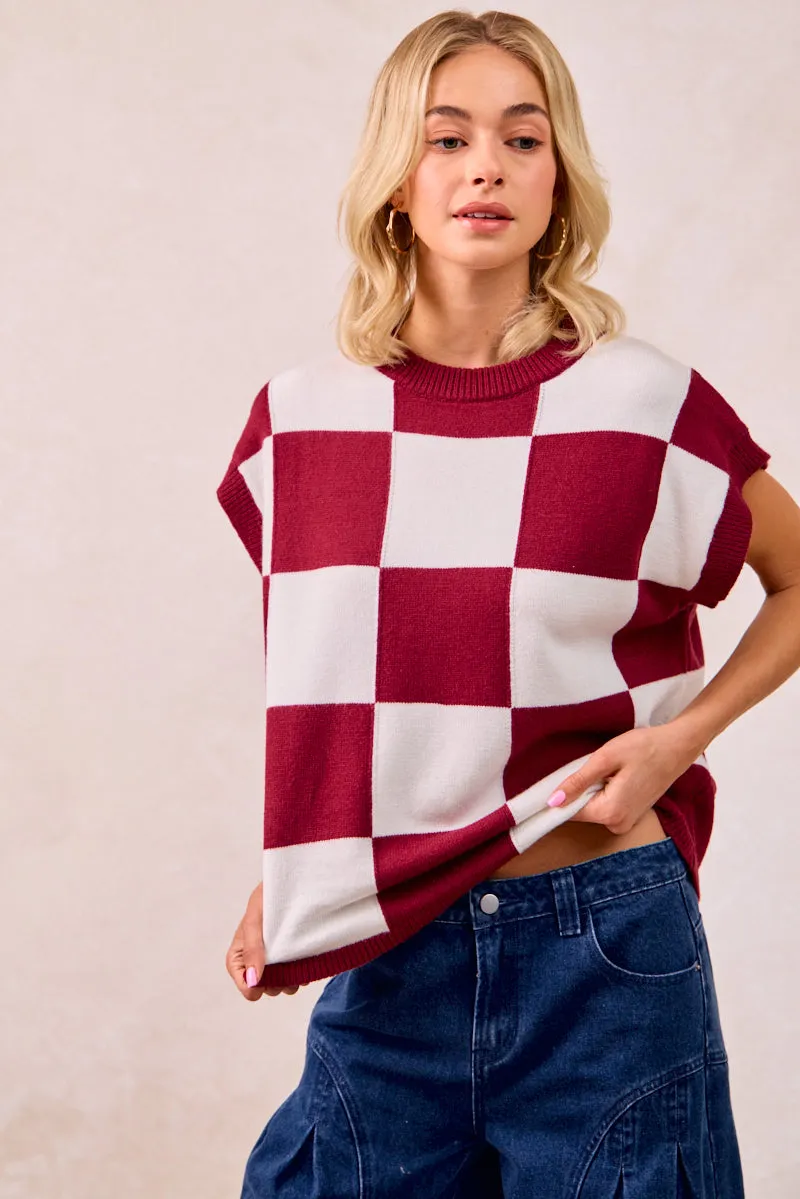Vegan Fabric IT4630-01 | CHECKER DROP SHOULDER SWEATER TOP