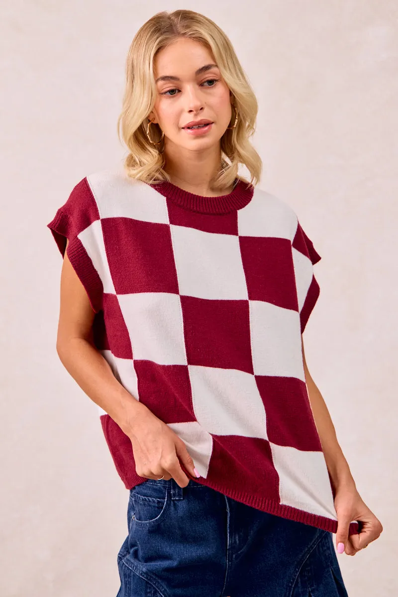 IT4630-01 | CHECKER DROP SHOULDER SWEATER TOP Fashion Forward Wind Protection