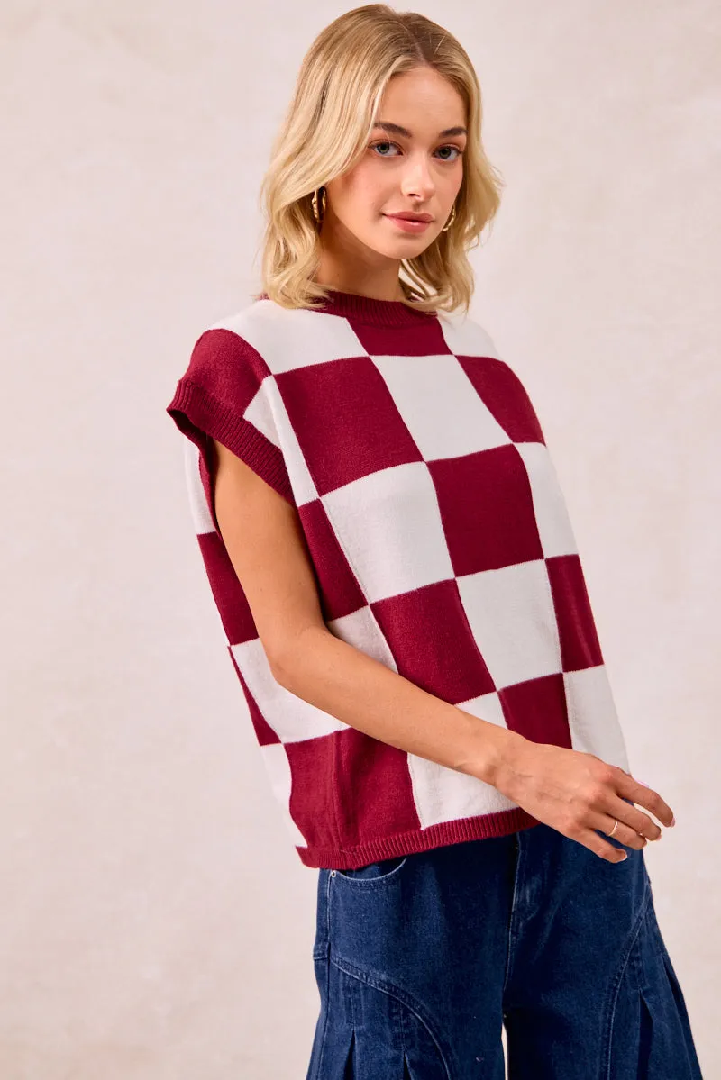 Comfy Layers Travel Functional Wear IT4630-01 | CHECKER DROP SHOULDER SWEATER TOP
