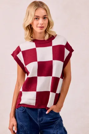 Classic Casual Look Polished Look IT4630-01 | CHECKER DROP SHOULDER SWEATER TOP