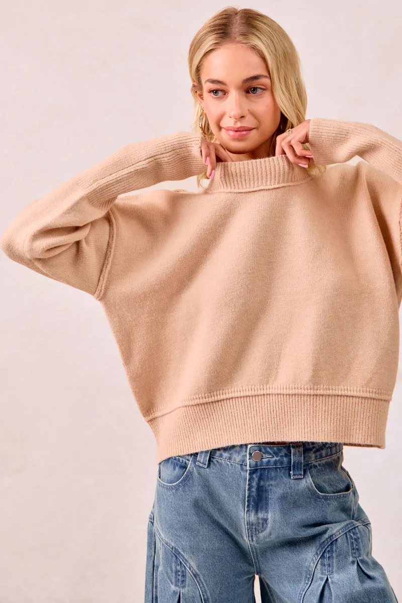 IT4642-01 | SOLID KNIT SWEATER TOP WITH LONG SLEEVES Functional Zip Detail Multi Layer Option