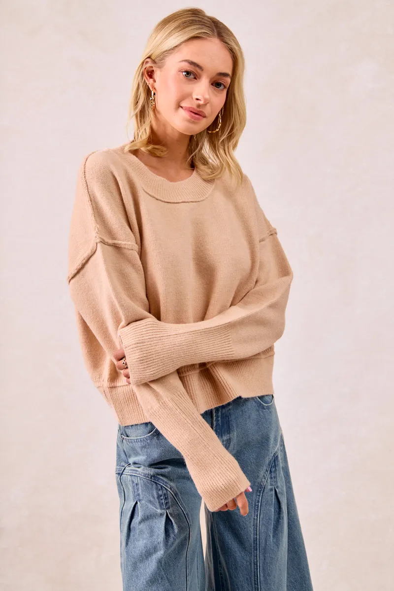 Relaxed Fit Chill Ready IT4642-01 | SOLID KNIT SWEATER TOP WITH LONG SLEEVES