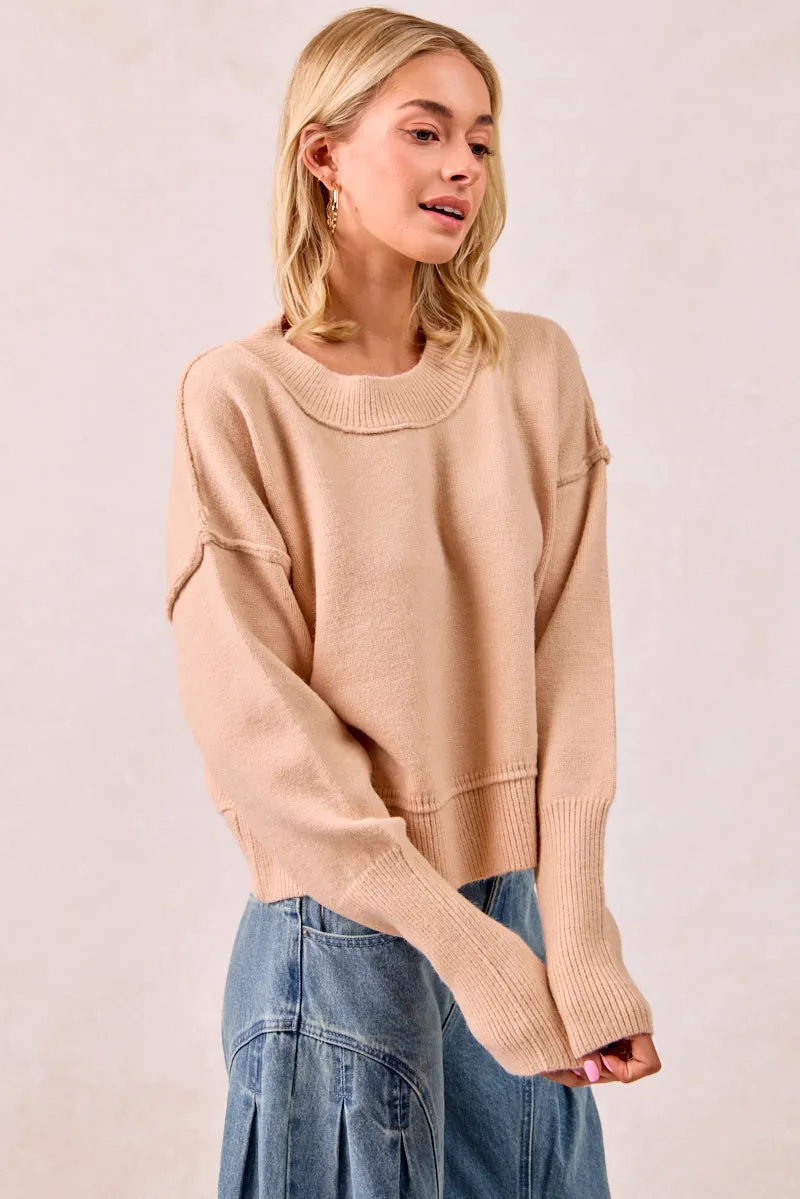 Sleek Finish Weekend Casual Fit IT4642-01 | SOLID KNIT SWEATER TOP WITH LONG SLEEVES