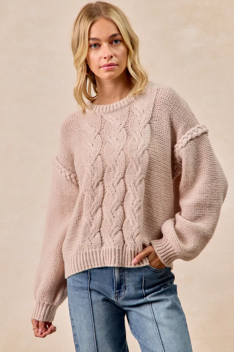 IT4645S-01 | CABLE KNIT SWEATER TOP WITH SHOULDER BRAID DETAIL Practical Design