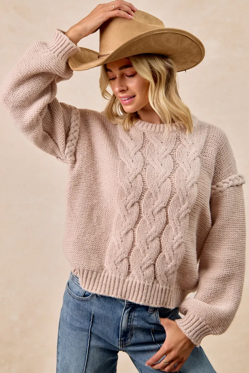 Designer Inspired IT4645S-01 | CABLE KNIT SWEATER TOP WITH SHOULDER BRAID DETAIL