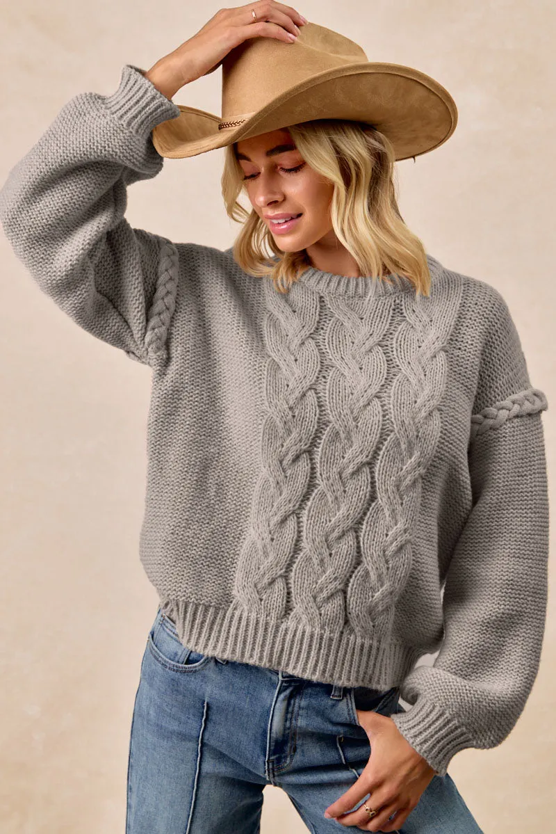 IT4645S-01 | CABLE KNIT SWEATER TOP WITH SHOULDER BRAID DETAIL Weekday Street Look