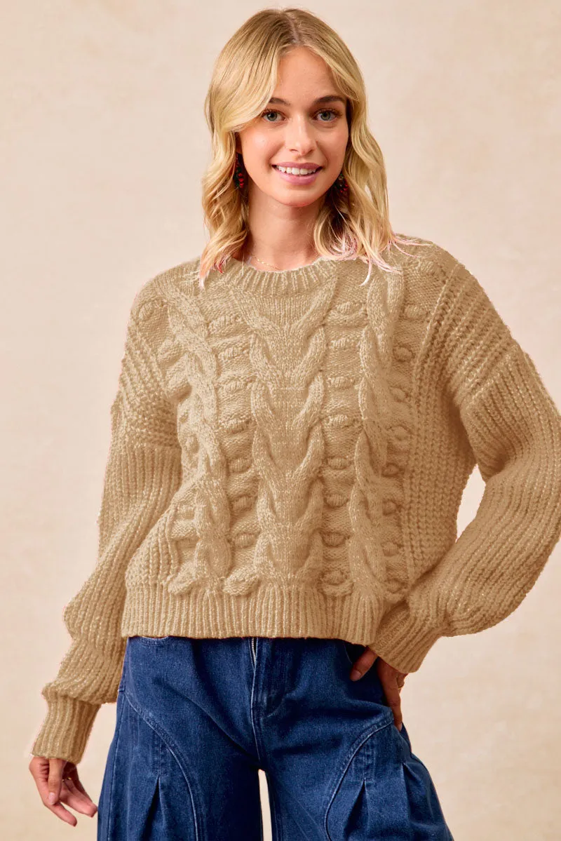 Freedom Move IT4646S-01 | CABLE KNIT BALLOON SLEEVES TOP