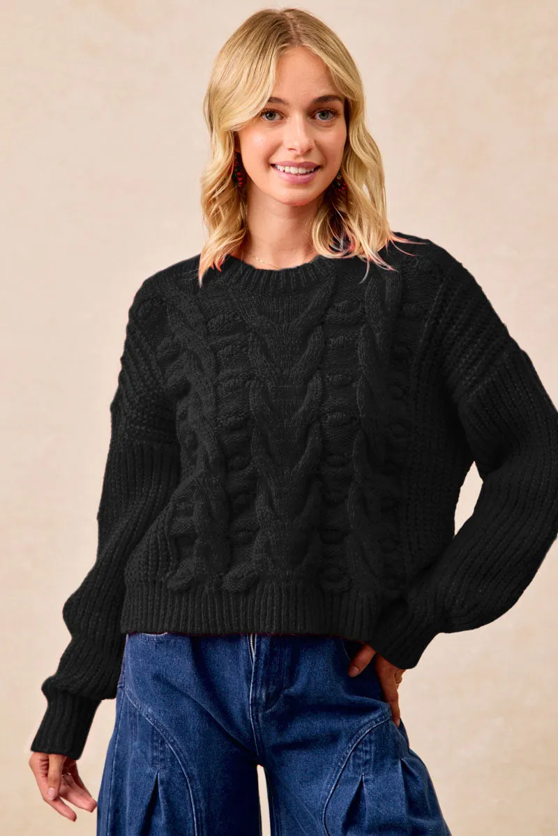 IT4646S-01 | CABLE KNIT BALLOON SLEEVES TOP Freedom Move Travel Essential