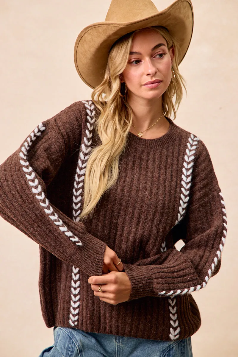 IT4650H-01 | WHIP STITCHED DETAILS SWEATER TOP Wrinkle Resistant