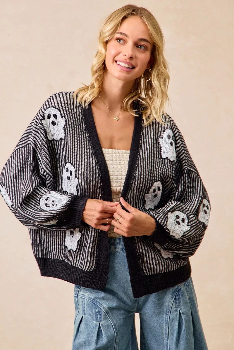 IT4665S-01 | HALLOWEEN THEME KNIT CARDIGAN WITH GHOST SEQUINS Refined fit Light Fabric