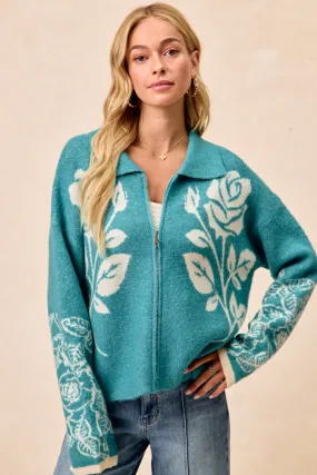 IT4693-01 | FLOWER ARTWORK SWEATER CARDIGAN Chill Wear